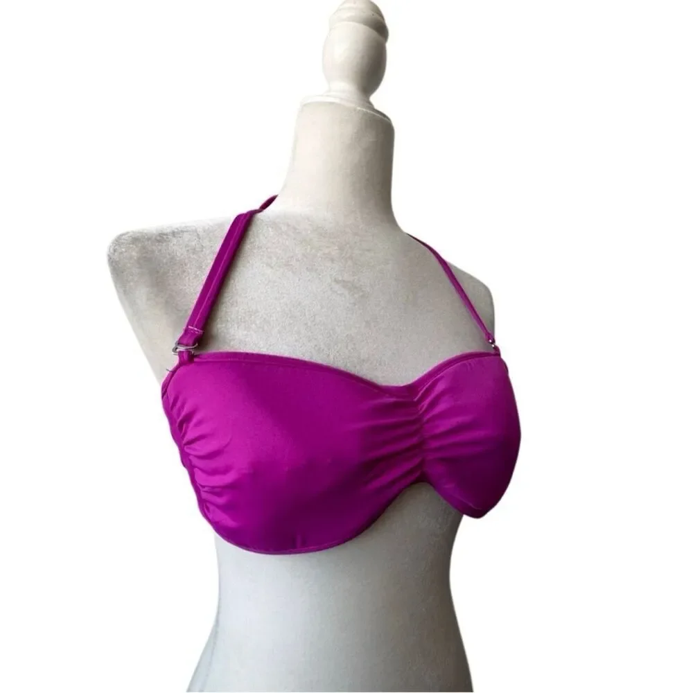 Swim Magenta Bandeau Bikini Top with Tie Strap Reversible Black White Bikini